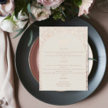 Luxuriöse Rose Gold Mediterrane Tile Wedding Menü<br><div class="desc">Genießen Sie Ihr Hochzeitsessen mit unserem "Luxury Rose Gold Mediterrane Tile Wedding Menu". Diese atemberaubende Speisekarte mit eleganter Goldfolie aus Rose und einem mediterranen Fliesendesign verleiht Ihrem Tag Eleganz und Stil und beeindruckt Ihre Gäste mit allen Details.</div>