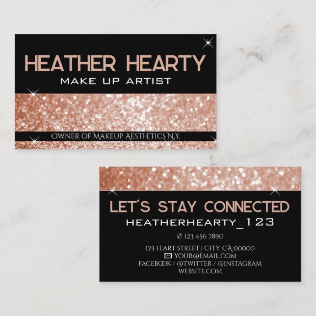 Luxuriöse Rose Gold Peach Black Glitzer Glam Glamo Visitenkarte (Vorne/Hinten)