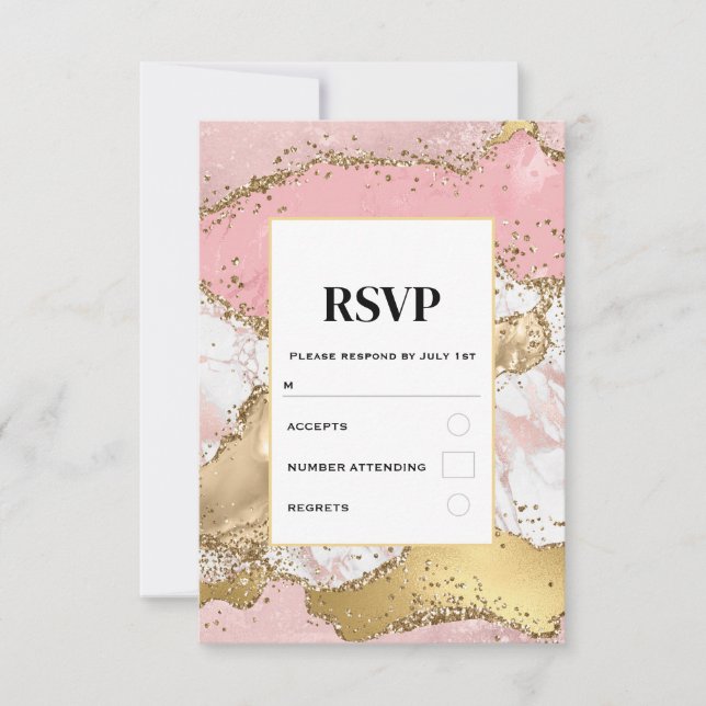 Luxuriöse Rose Gold Pink Marmor Design Hochzeit RSVP Karte (Vorderseite)