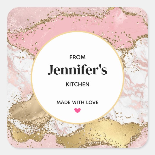 Luxuriöse Rose Gold Pink Marmor Design Küche Quadratischer Aufkleber (Vorderseite)
