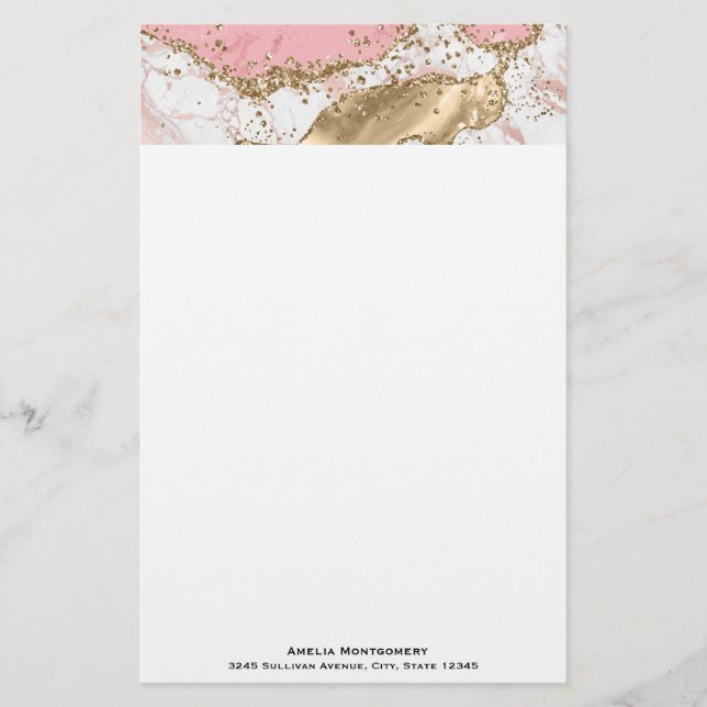 Luxuriöse Rose Gold Pink Marmordesign Briefpapier (Vorderseite)