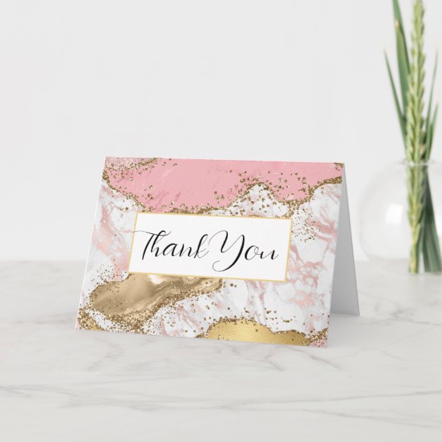 Luxuriöse Rose Gold Pink Marmordesign Dankeskarte (Vorderseite)