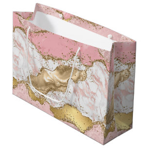 Luxuriöse Rose Gold Pink Marmordesign Große Geschenktüte