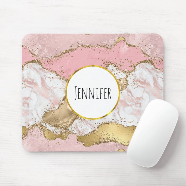 Luxuriöse Rose Gold Pink Marmordesign Mousepad (Mit Mouse)