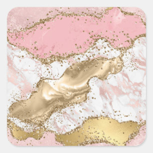 Luxuriöse Rose Gold Pink Marmordesign Quadratischer Aufkleber