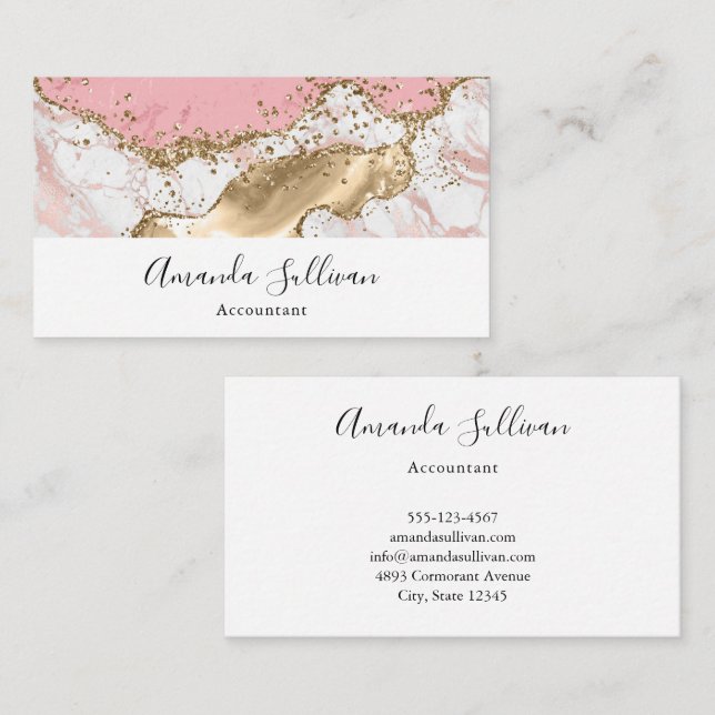 Luxuriöse Rose Gold Pink Marmordesign Visitenkarte (Vorne/Hinten)