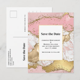 Luxuriöse Rose Gold rosa Marmor Hochzeit Speichern Einladungspostkarte