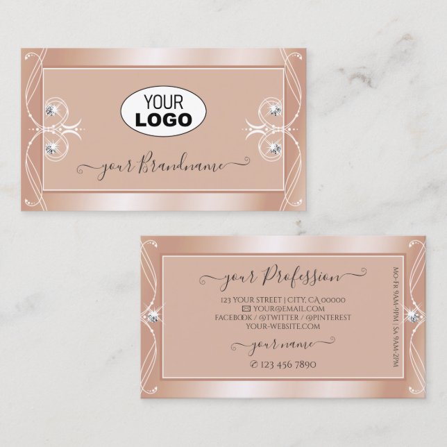 Luxuriöse Rose Gold Sparkle Diamonds mit Logo Verz Visitenkarte (Vorne/Hinten)
