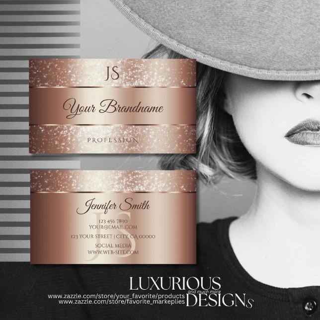 Luxuriöse Rose Gold Sparkle Glitzer und Initialen Visitenkarte (Von Creator hochgeladen)