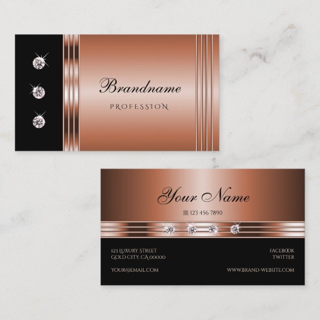 Luxuriöse Rose Gold und Schwarz mit glänzenden Dia Visitenkarte (Vorne/Hinten)