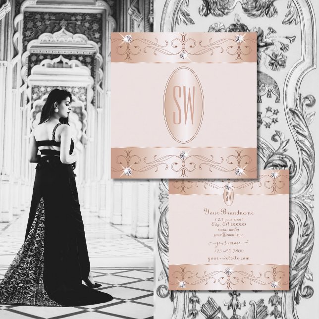 Luxuriöse Rose Gold Verziert Ornaments Monogram Lu Quadratische Visitenkarte (Von Creator hochgeladen)