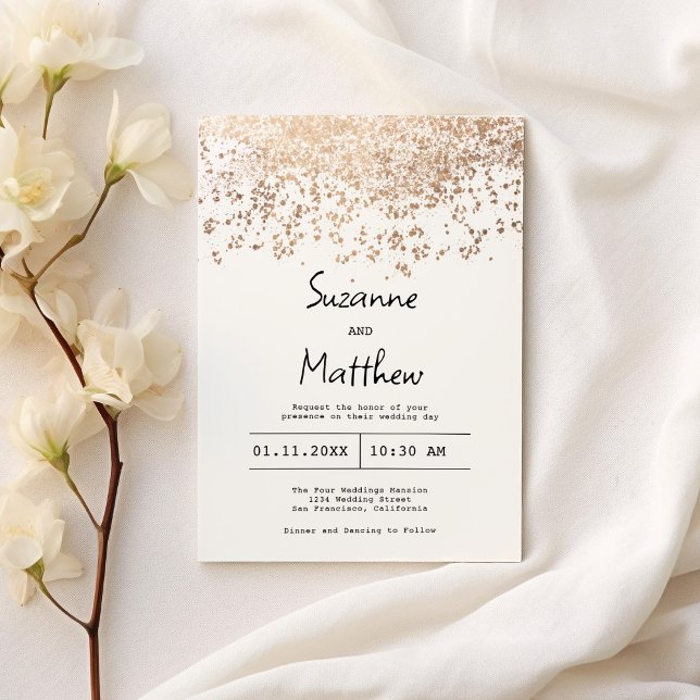 Luxuriöse Rose Gold weiße Skripte Konfetti Hochzei Einladung (Luxury rose gold white script confetti Wedding )