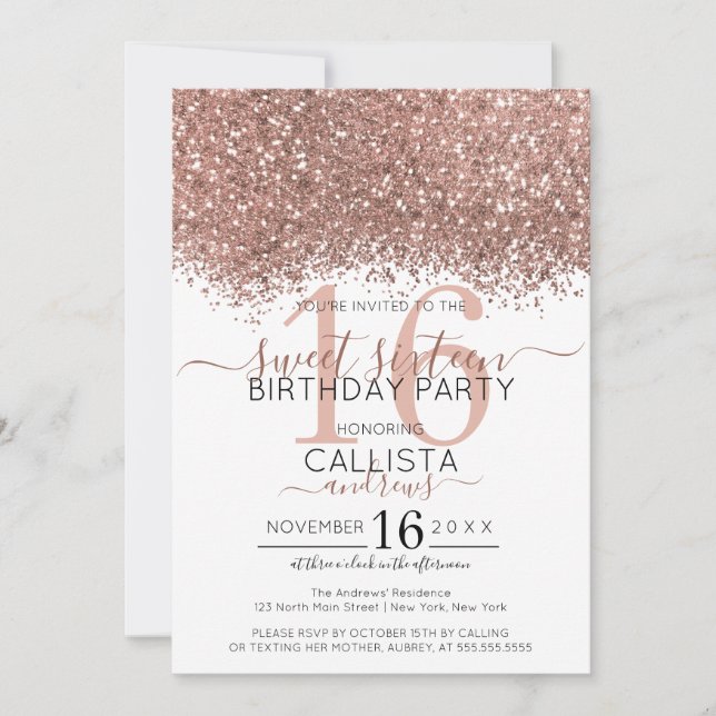 Luxuriöse Rose Gold Weißer Glitzer Confetti Sweet  Einladung (Vorderseite)