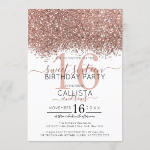 Luxuriöse Rose Gold Weißer Glitzer Confetti Sweet  Einladung