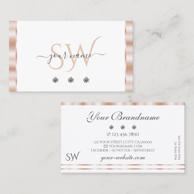 Luxuriöse Rose Gold White Sparkling Juwelen Initia Visitenkarte (Vorne/Hinten)