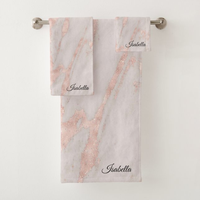 Luxuriöse Rose Rosa Rosa Glitzer Marmor Badhandtuch Set (Insitu)
