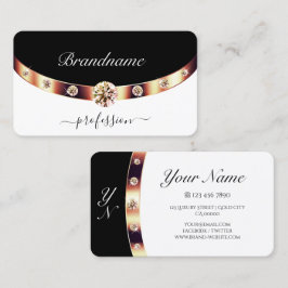 Luxuriöse Rose Schwarz und Weiß mit Monogramm Visitenkarte