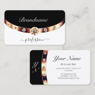 Luxuriöse Rose Schwarz und Weiß mit Monogramm Visitenkarte