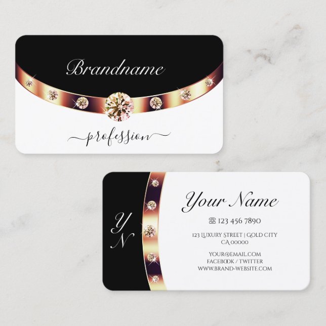 Luxuriöse Rose Schwarz und Weiß mit Monogramm Visitenkarte (Vorne/Hinten)