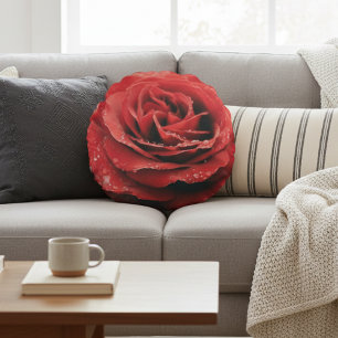 Luxuriöse Rote Rose Rundwurfkissen Rundes Kissen