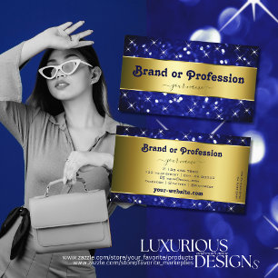 Luxuriöse Royal Blue Glitzer Sparkle Stars Golden Visitenkarte