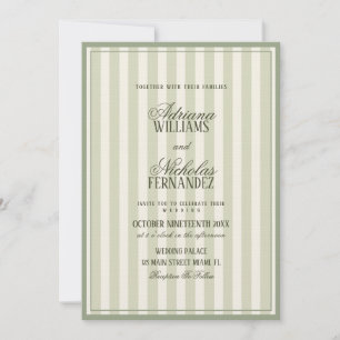 Luxuriöse Sage Grün Gestreifte Hochzeit Einladung