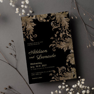 Luxuriöse, schicke schwarze goldene Blumenspitze H Einladung