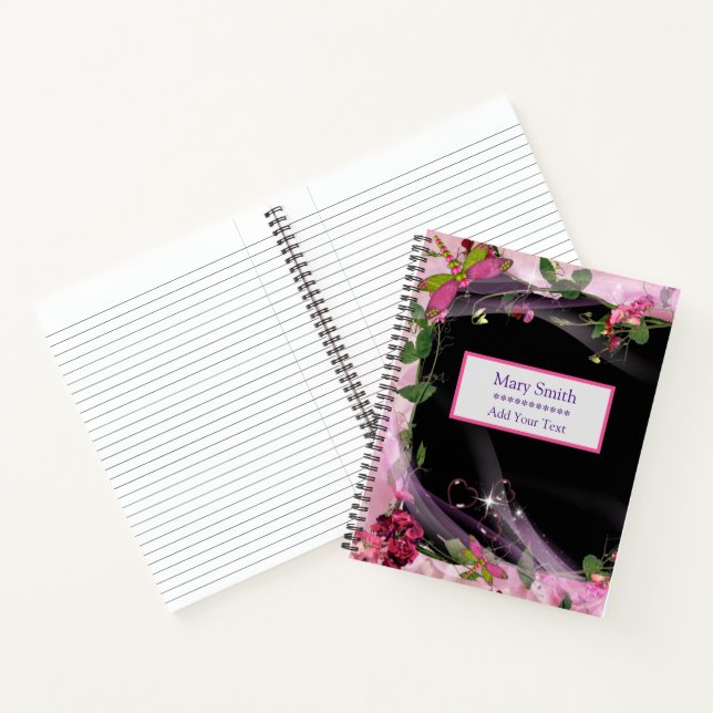 Luxuriöse Schwarz Elegant Blumen Fügen Sie Ihren T Notizbuch (Innenseite)