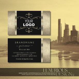Luxuriöse Schwarz-Glitzer-Add-Logo-Verzierte Deko Visitenkarte