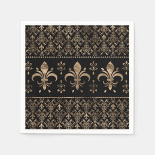 Luxuriöse Schwarz-Gold-Fleur-de-lis-Ornament Serviette