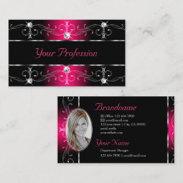 Luxuriöse Schwarz-Pink-Verzierte Grenzen mit Foto Visitenkarte