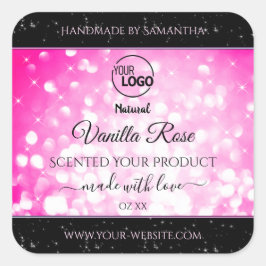 Luxuriöse, schwarz rosa Glitzer Produktmarken Logo Quadratischer Aufkleber
