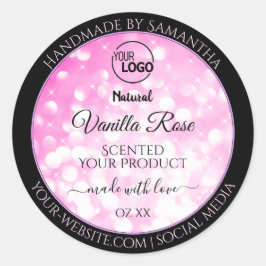 Luxuriöse, schwarz rosa Glitzer Produktmarken Logo Runder Aufkleber