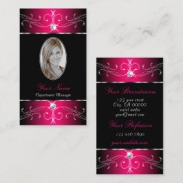 Luxuriöse Schwarz-Rosa-Verzierte Ornamente mit Fot Visitenkarte