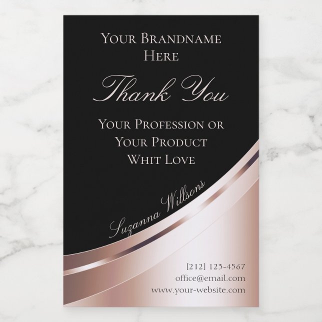 Luxuriöse Schwarz-Rose-Gold-Dekoration Danke-Label Lebensmitteletikett (Einzelnes Label)