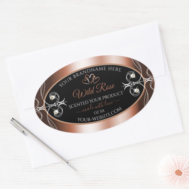 Luxuriöse Schwarz-Rose-Gold-Dekormarken Ovaler Aufkleber (Umschlag)