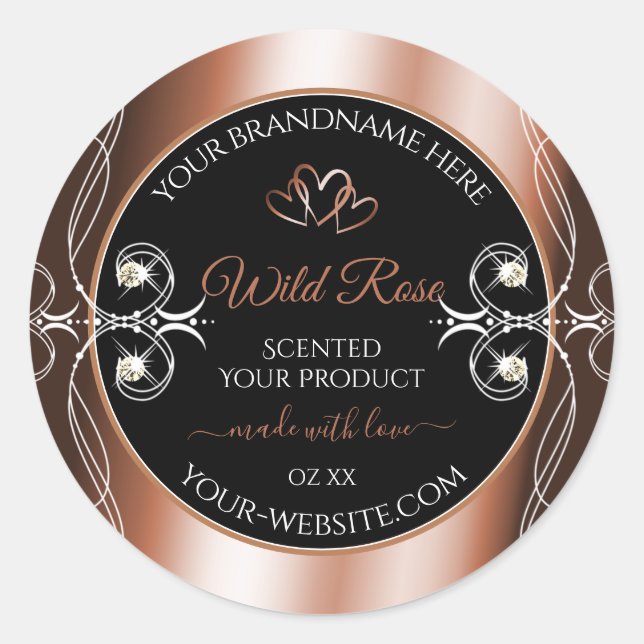 Luxuriöse Schwarz-Rose-Gold-Dekormarken Runder Aufkleber (Vorderseite)