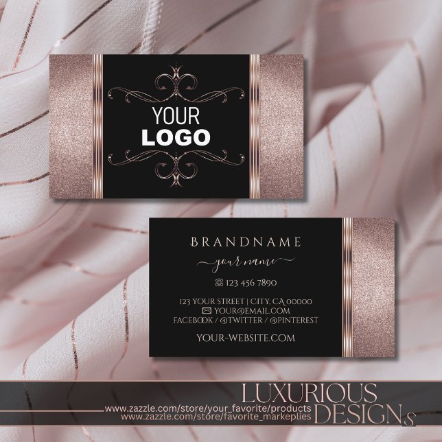 Luxuriöse Schwarz-Rose-Gold-Glitzer Verziertes Add Visitenkarte (Von Creator hochgeladen)