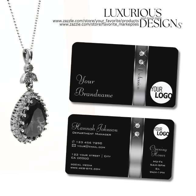 Luxuriöse Schwarz-Silber-Dekorative Juwelen hinzuf Visitenkarte (Von Creator hochgeladen)