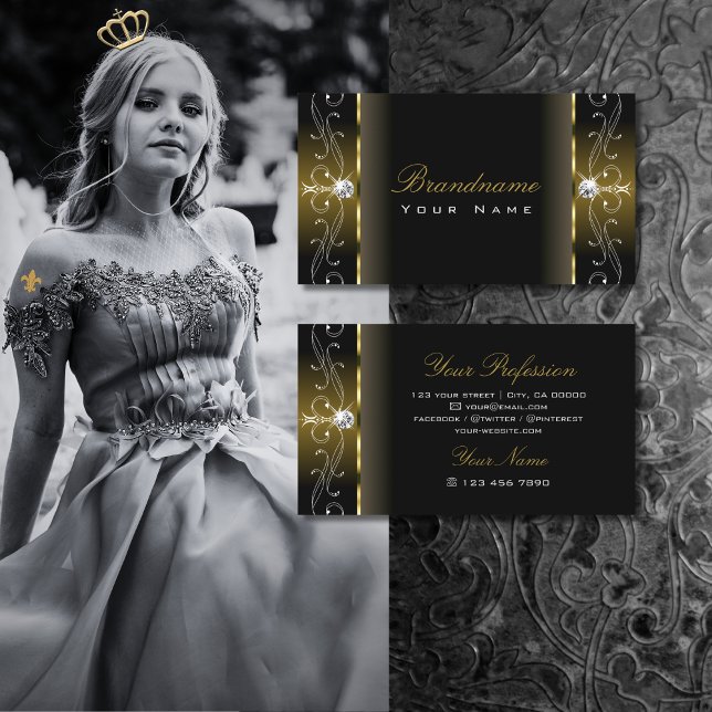 Luxuriöse Schwarz und Gold gezückte Juwelen Zierde Visitenkarte (Von Creator hochgeladen)