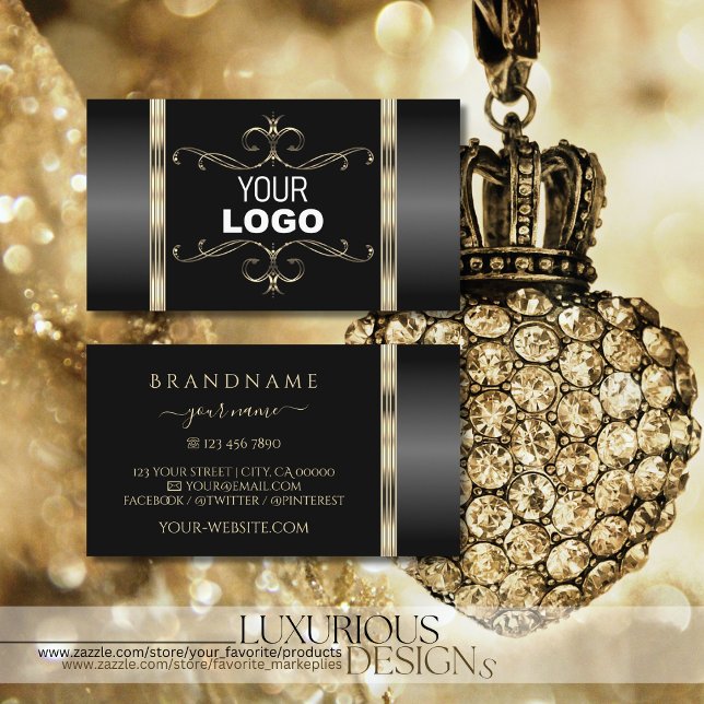 Luxuriöse Schwarz und Gold Verziert mit Logo Luxus Visitenkarte (Von Creator hochgeladen)