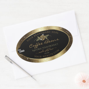 Luxuriöse, schwarz und goldbraun Logo Ovaler Aufkleber