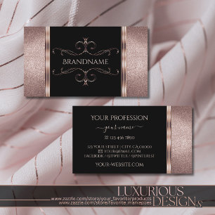 Luxuriöse Schwarz und Rose Gold Glitzer Verzierte  Visitenkarte