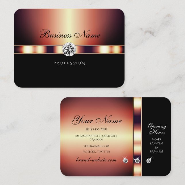 Luxuriöse Schwarz und Rose Gold mit schimmernden D Visitenkarte (Vorne/Hinten)