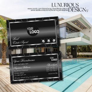 Luxuriöse Schwarz und Weiß mit Diamanten und Logo Visitenkarte