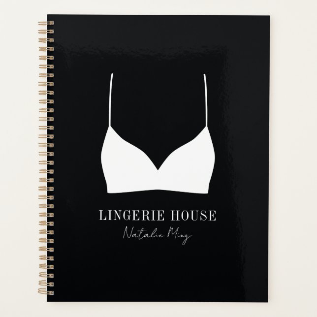 Luxuriöse Schwarz-weiß Lingerie Boutique Logo Mode Planer (Vorderseite)