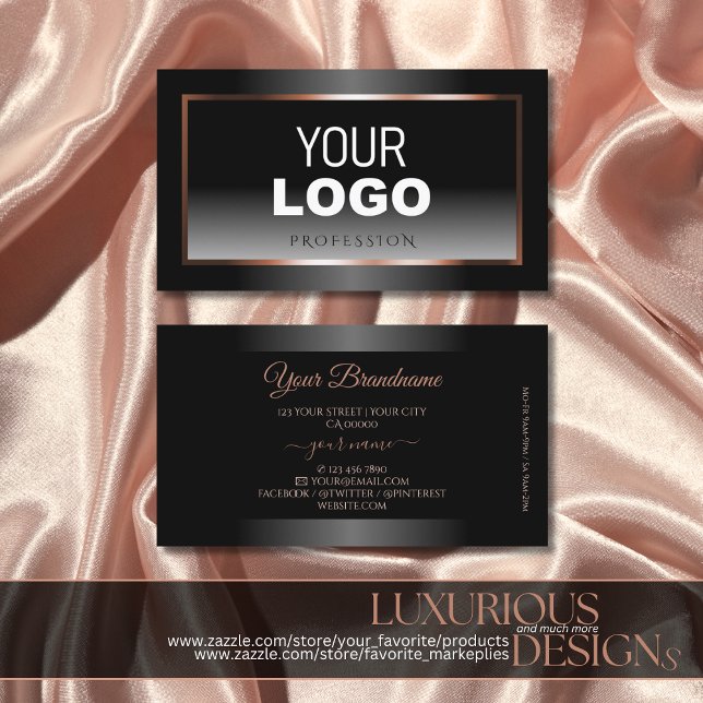 Luxuriöse Schwarz-Weiß-Ombre-Rose-Gold-Rahmen-Logo Visitenkarte (Von Creator hochgeladen)