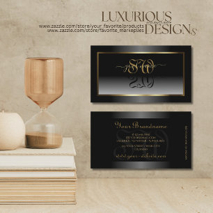 Luxuriöse Schwarz-weiße Ombre Gold Frame Initial Visitenkarte