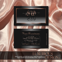 Luxuriöse Schwarz-weiße Ombre Rose Gold Frame Init Visitenkarte
