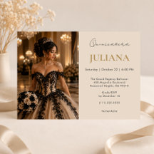Luxuriöse schwarze Champagner-Quinceañera-Einladun